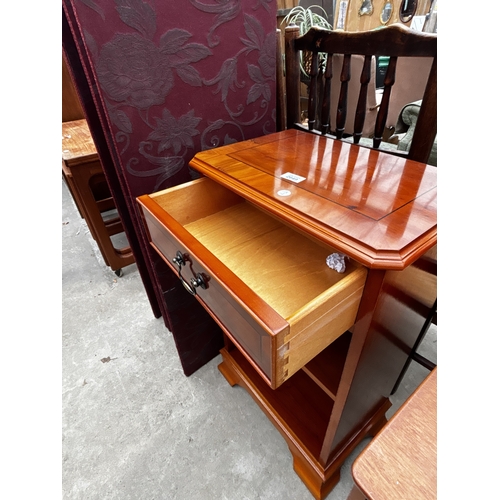 2649 - A YEW WOOD BOOKCASE WITH SINGLE DRAWER, 18' WIDE