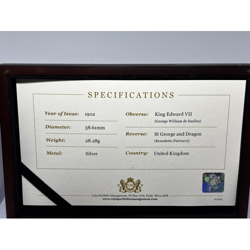 324 - A BOXED PROOF EDWARD VII SILVER CROWN