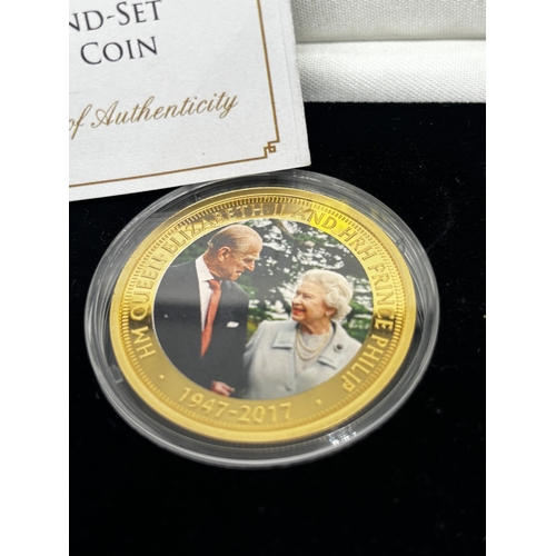 330 - A BOXED PROOF SET OF TWO FALKLAND ISLAND CROWNS ELIZABETH II AND PRINCE PHILIP