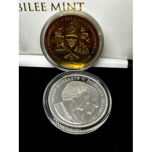 330 - A BOXED PROOF SET OF TWO FALKLAND ISLAND CROWNS ELIZABETH II AND PRINCE PHILIP