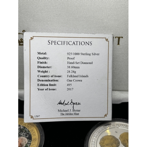 330 - A BOXED PROOF SET OF TWO FALKLAND ISLAND CROWNS ELIZABETH II AND PRINCE PHILIP