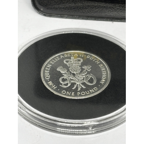 332 - A BOXED PROOF 2016 QUEEN ELIZABETH II 90TH BIRTHDAY SILVER ONE POUND COIN