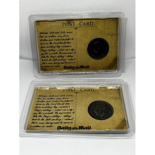 342 - TWO DAILY MAIL COMMEMORATIVE FIRST WORLD WAR KING'S SHILLINGS