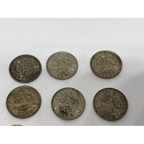 345 - TEN POST 1920 TO PRE 1947 THREE PENCES