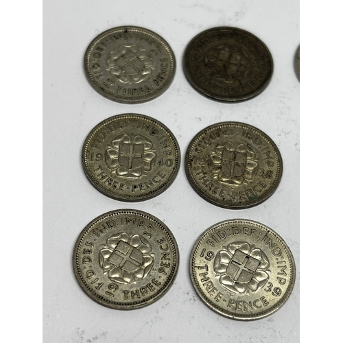 358 - NINE POST 1920/PRE 1947 THREE PENCES