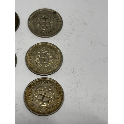 358 - NINE POST 1920/PRE 1947 THREE PENCES