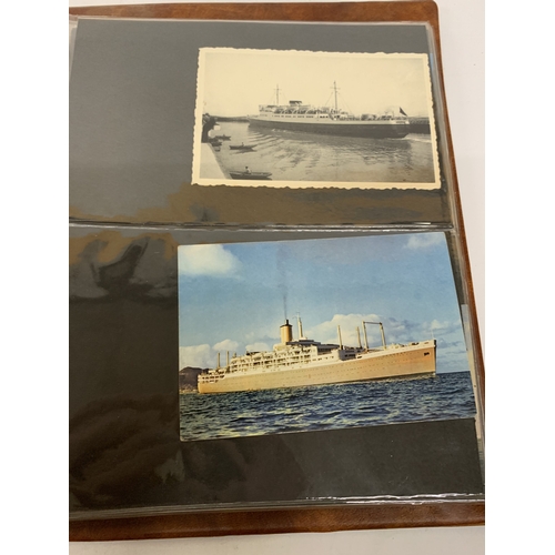 205 - AN ALBUM CONTAINING VINTAGE SHIPING POSTCARDS