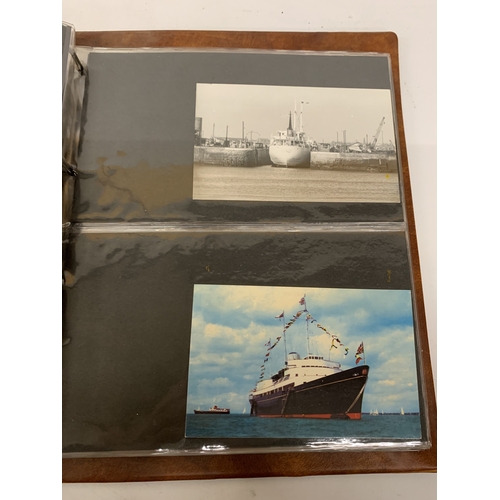 205 - AN ALBUM CONTAINING VINTAGE SHIPING POSTCARDS