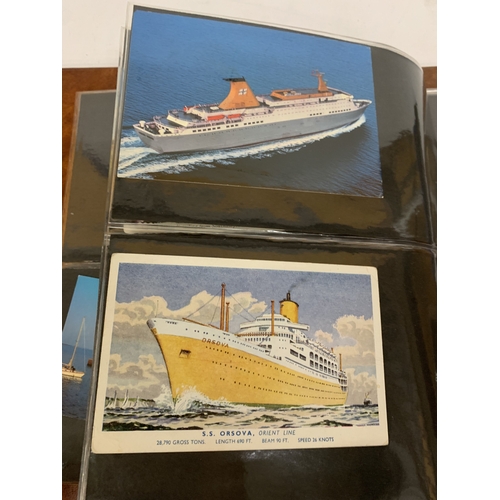 205 - AN ALBUM CONTAINING VINTAGE SHIPING POSTCARDS