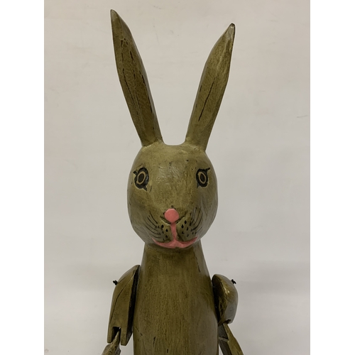 48 - A LARGE WOODEN ARTICULATED SHELF RABBIT, HEIGHT 58CM