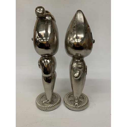 55 - A PAIR OF LARGE CHROME MR AND MRS DRIP ESSO FIGURES, HEIGHT 38CM