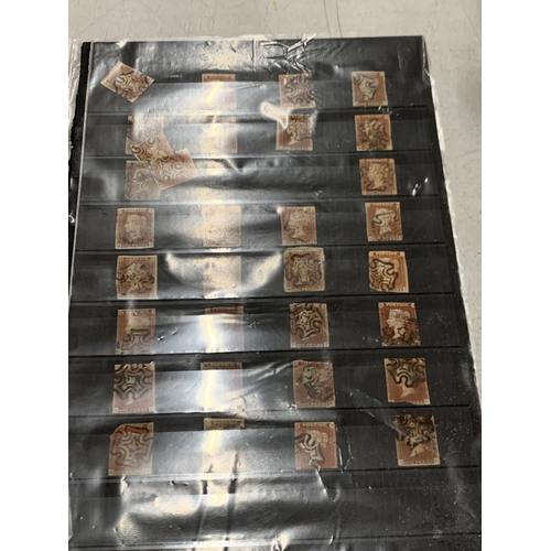 295 - ONE PAGE OF PENNY REDS ON BLUE PAPER WITH MALTESE CROSS