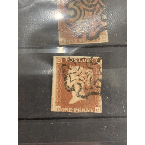 295 - ONE PAGE OF PENNY REDS ON BLUE PAPER WITH MALTESE CROSS