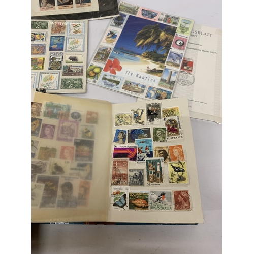 212 - TWO VINATGE STAMP ALBUMS, COINS AND SHEETS OF STAMPS