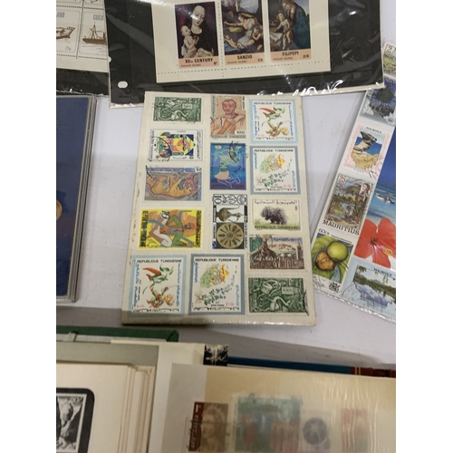 212 - TWO VINATGE STAMP ALBUMS, COINS AND SHEETS OF STAMPS