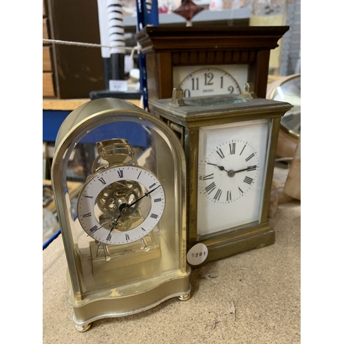 903 - SIX CLOCKS TO INCLUDE A WALL CLOCK, TWO CARRIAGE CLOCKS AN ANNIVERSARY CLOCK, ETC