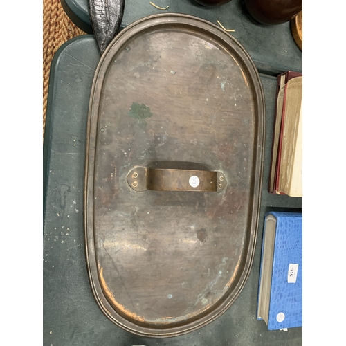 915 - A HEAVY VINTAGE COPPER LID, STAMPED LEE AND WILKES LTD, 1914, 33CM X 58CM
