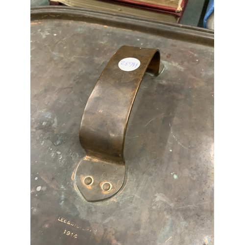 915 - A HEAVY VINTAGE COPPER LID, STAMPED LEE AND WILKES LTD, 1914, 33CM X 58CM