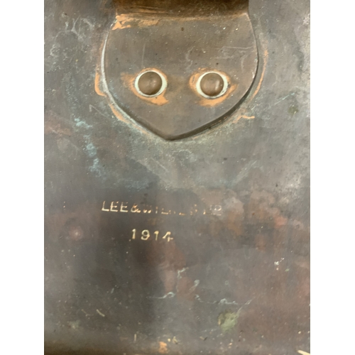 915 - A HEAVY VINTAGE COPPER LID, STAMPED LEE AND WILKES LTD, 1914, 33CM X 58CM