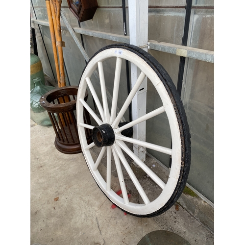 1526 - A VINTAGE BLACK AND WHITE PAINTED CART WHEEL (D:100CM)