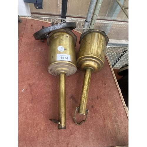 1574 - TWO VINTAGE BRASS MEAT JACKS
