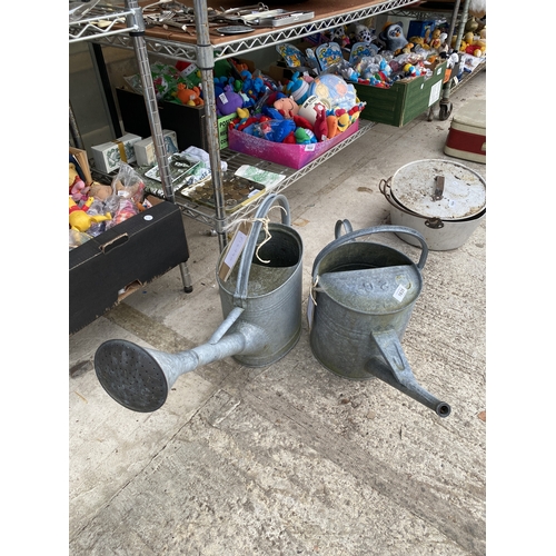 1635 - TWO GALVANISED METAL WATERING CANS