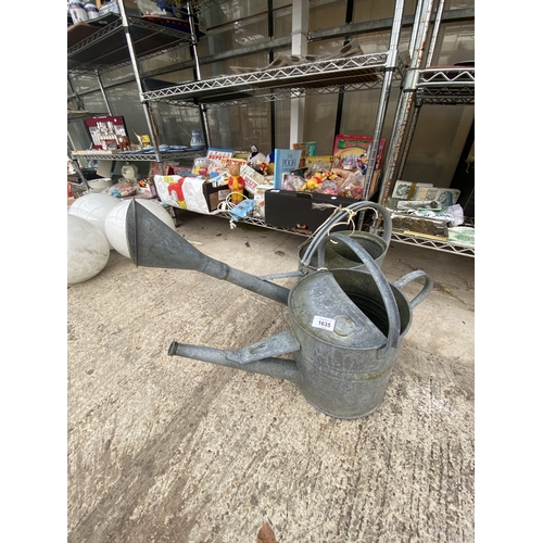1635 - TWO GALVANISED METAL WATERING CANS