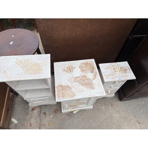 2674 - A SHABBY CHIC MINIATURE CHEST, BOOKCASE AND CUPBOARD