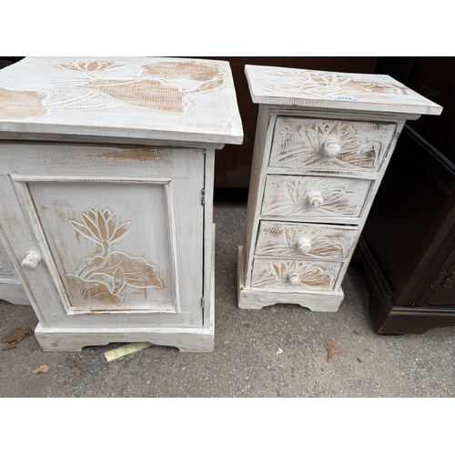 2674 - A SHABBY CHIC MINIATURE CHEST, BOOKCASE AND CUPBOARD
