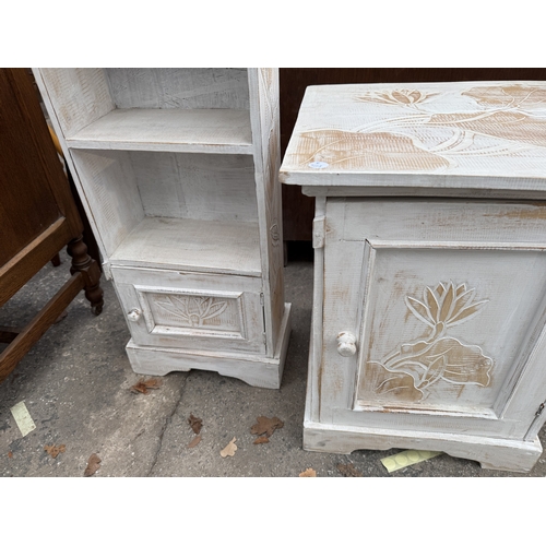 2674 - A SHABBY CHIC MINIATURE CHEST, BOOKCASE AND CUPBOARD