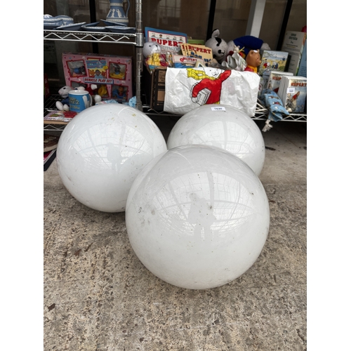 1646 - THREE LARGE RETRO WHITE GLASS LIGHT SHADES