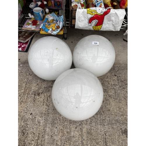 1646 - THREE LARGE RETRO WHITE GLASS LIGHT SHADES