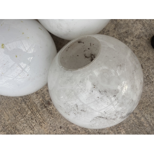 1646 - THREE LARGE RETRO WHITE GLASS LIGHT SHADES