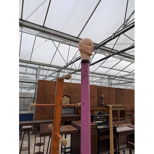 2709 - A FREE STANDING COAT/HAT STAND AND PAINTED STAND WITH STOOL BASE SURMOUNTED WITH PLASTIC MANNEQUIN H... 