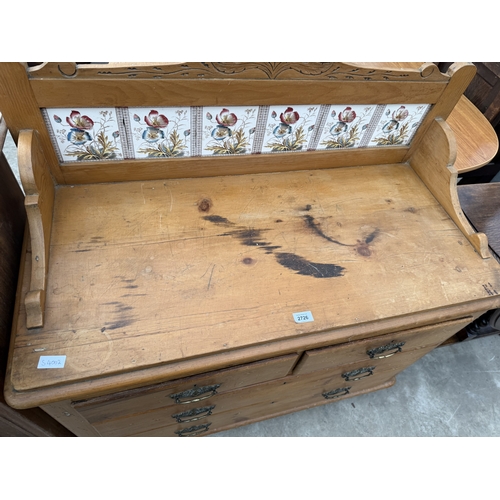 2726 - A VICTORIAN PINE CHEST OF TWO SHORT AND TWO LONG DRAWERS WITH TILED GALLERY BACK, 42