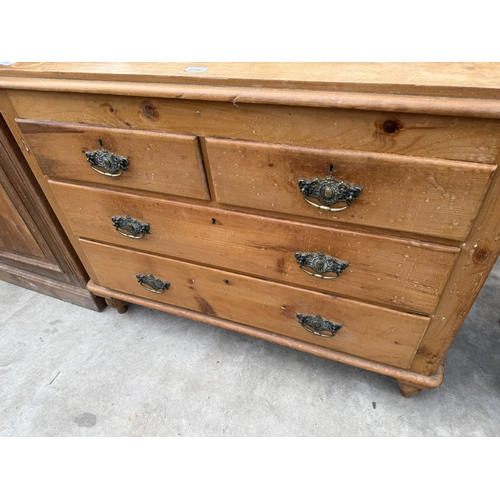 2726 - A VICTORIAN PINE CHEST OF TWO SHORT AND TWO LONG DRAWERS WITH TILED GALLERY BACK, 42