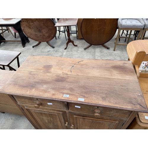 2727 - A VICTORIAN PINE AND BEECH SIDEBOARD ENCLOSING TWO DRAWERS AND TWO CUPBOARDS, 42
