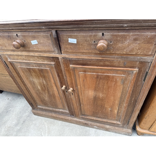 2727 - A VICTORIAN PINE AND BEECH SIDEBOARD ENCLOSING TWO DRAWERS AND TWO CUPBOARDS, 42