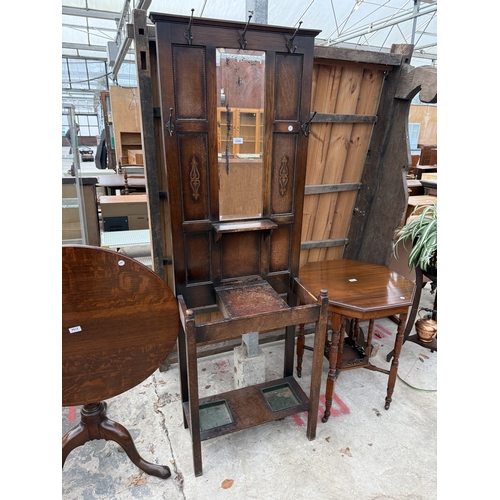 2743 - A MID 20TH CENTURY OAK MIRROR HALL COAT/STICK STAND
