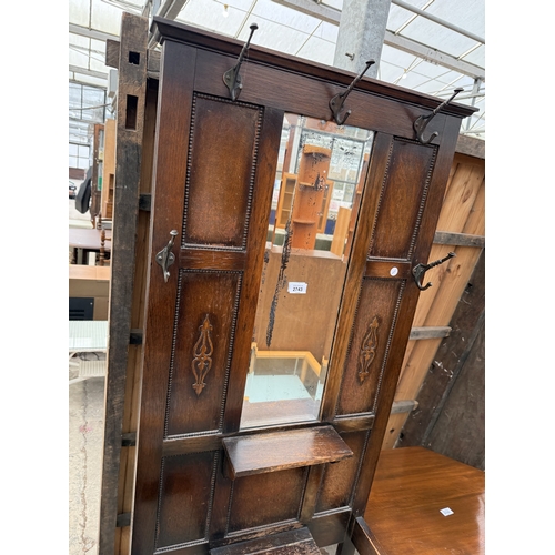 2743 - A MID 20TH CENTURY OAK MIRROR HALL COAT/STICK STAND