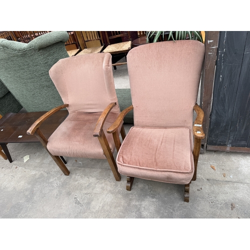 2773 - A MID 20TH CENTURY UPHOLSTERED ROCKING CHAIR AND SIMILAR FIRESIDE CHAIR