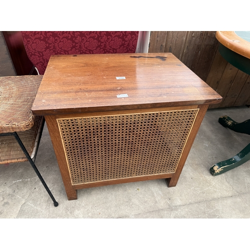 2795 - A HARDWOOD LINEN BOX WITH CANE SIDES