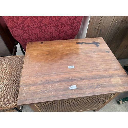 2795 - A HARDWOOD LINEN BOX WITH CANE SIDES
