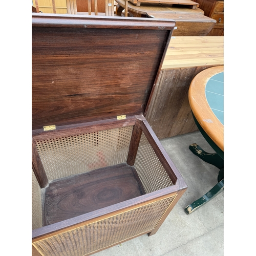 2795 - A HARDWOOD LINEN BOX WITH CANE SIDES