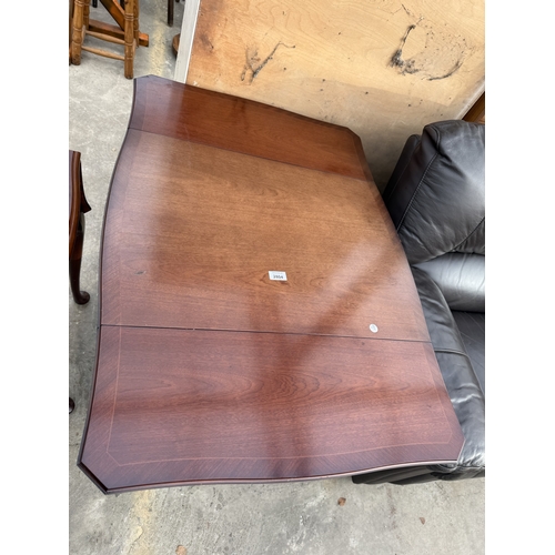 2804 - A STRONGBOW FURNITURE MAHOGANY AND INLAID DROP LEAF TABLE WITH SINGLE DRAWER ON TAPERING LEGS