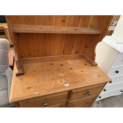 2816 - A PINE KITCHEN DRESSER WITH PLATE RACK, 36