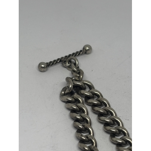 560 - A VICTORIAN SILVER DOUBLE ALBERT WATCH CHAIN GROSS WEIGHT 31.06 GRAMS