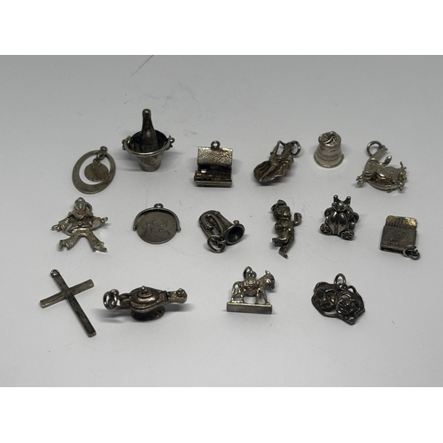 569 - SIXTEEN SILVER CHARMS GROSS WEIGHT 38.37 GRAMS