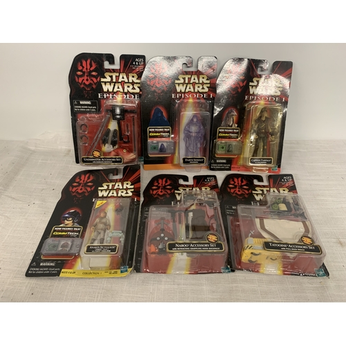 304 - SIX NEW AND BOXED STAR WARS FIGURES AND ACCESSORIES