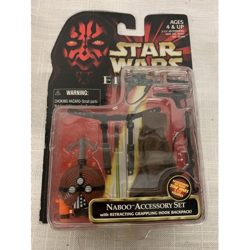 304 - SIX NEW AND BOXED STAR WARS FIGURES AND ACCESSORIES